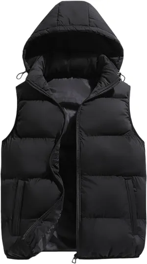 Thatrich Mens Winter Vest Sleeveless Puffer Jackets Hooded Casual Vests Oversized Warm Outdoor Coat Padded Puffy Casual Gilet