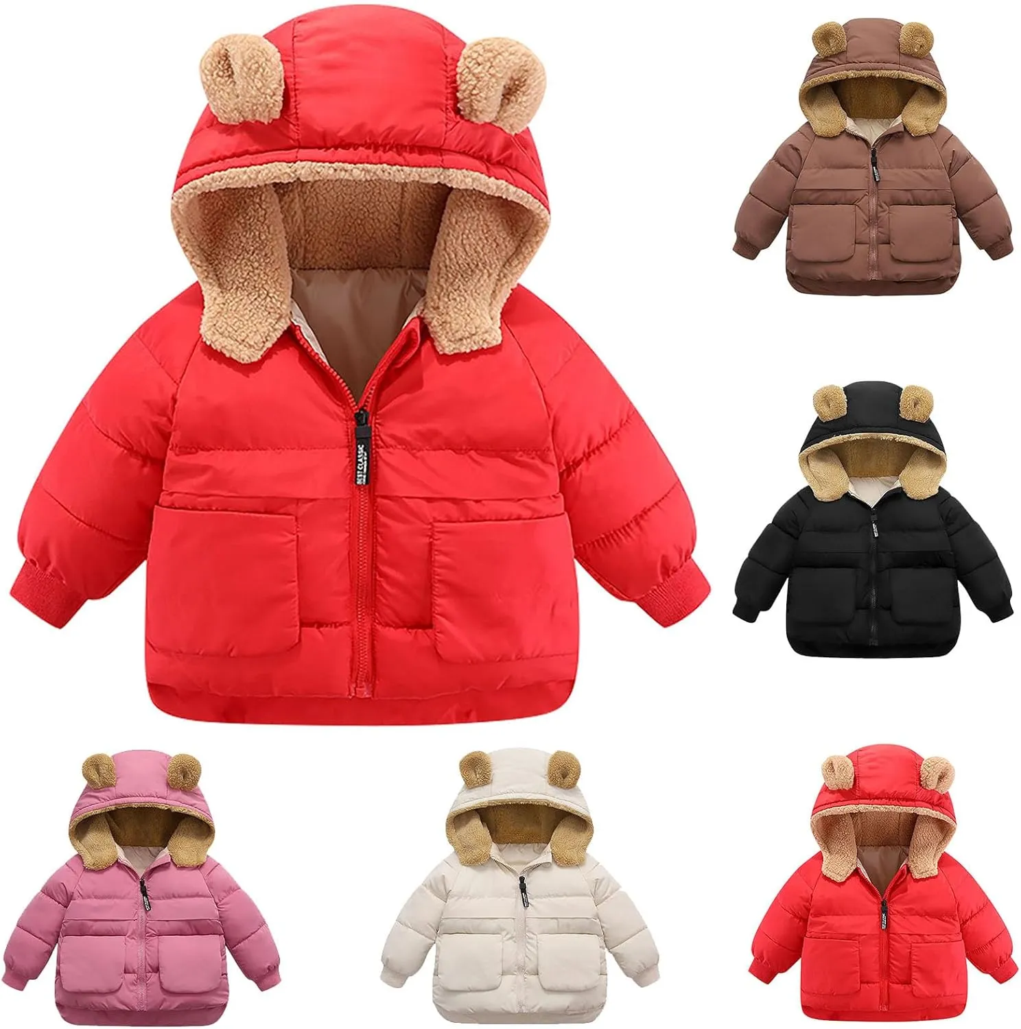 Toddler Winter Jacket Kids Fleece Lined Puffer Jacket Warm Coats for Girls Bear Ear Jacket Boys Infant Hoodie Jacket