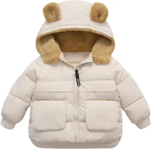 Toddler Winter Jacket Kids Fleece Lined Puffer Jacket Warm Coats for Girls Bear Ear Jacket Boys Infant Hoodie Jacket
