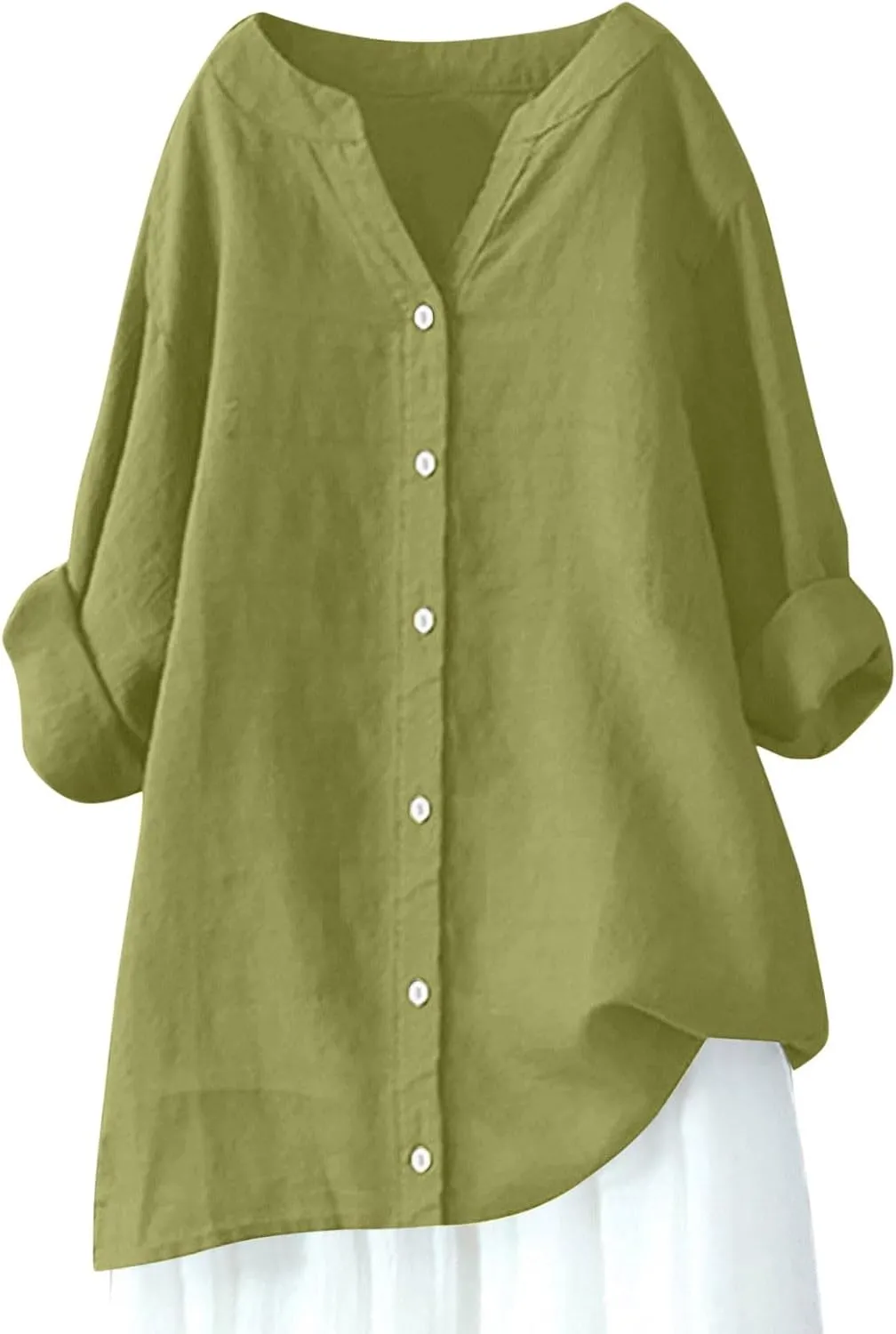 Tops for Women Trendy Long Sleeve Oversized Tshirts Button Down V Neck Linen Ladies Tops and Blouses Summer Outfits