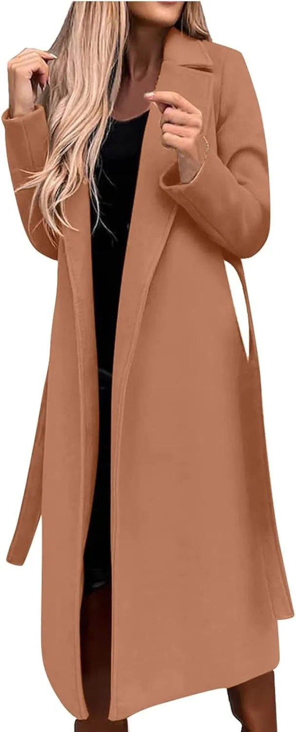 Trendy Fall Winter Overcoat Solid Plain Trench Coats Suit Cardigan Windbreaker Casual Oversized Woolen Coat for Women