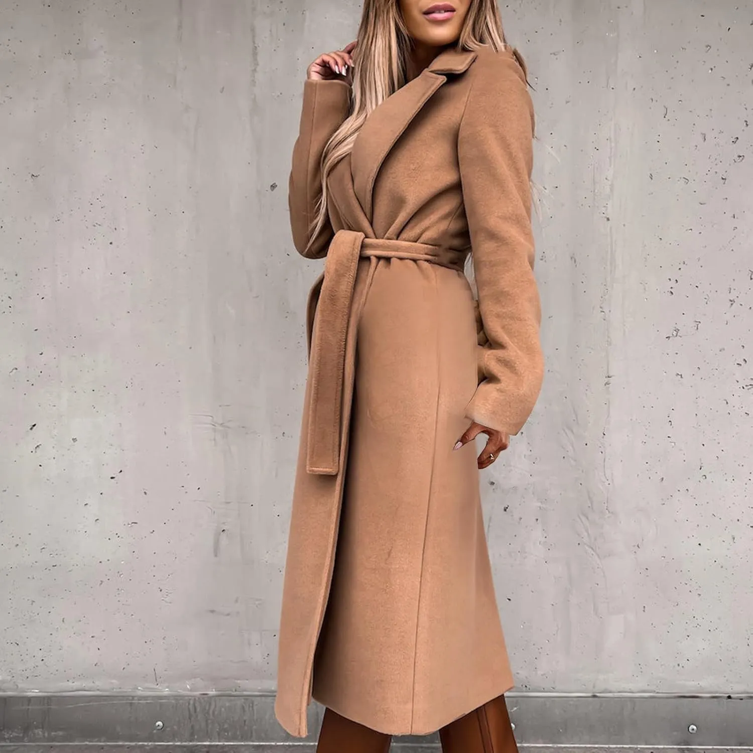 Trendy Fall Winter Overcoat Solid Plain Trench Coats Suit Cardigan Windbreaker Casual Oversized Woolen Coat for Women