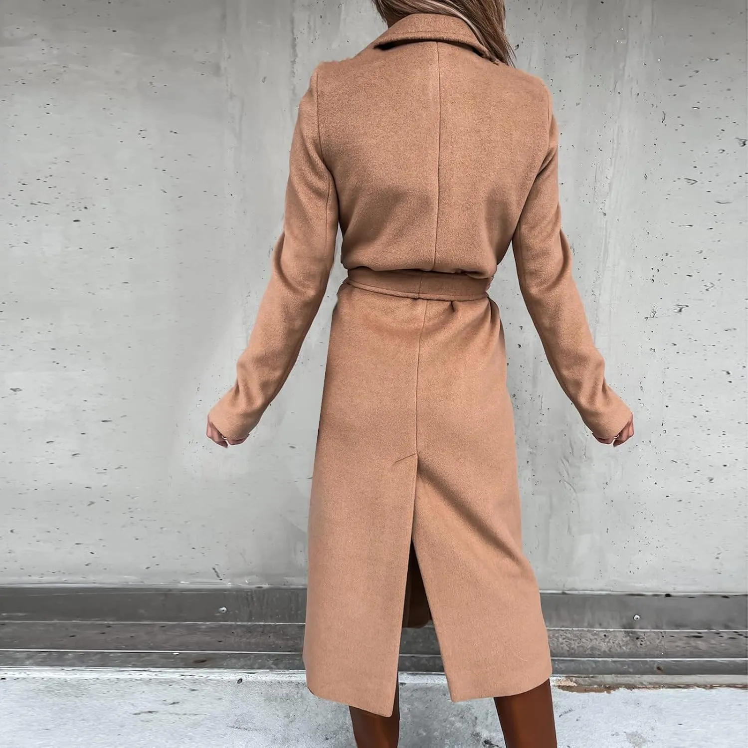 Trendy Fall Winter Overcoat Solid Plain Trench Coats Suit Cardigan Windbreaker Casual Oversized Woolen Coat for Women