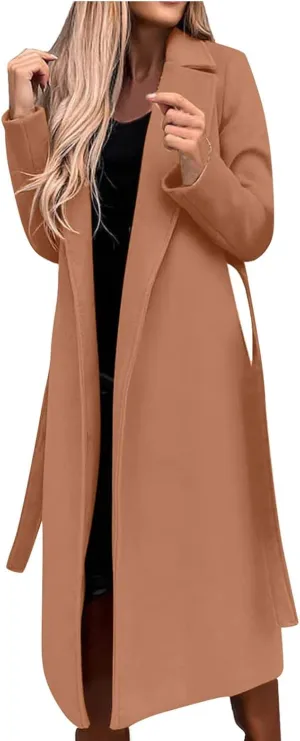 Trendy Fall Winter Overcoat Solid Plain Trench Coats Suit Cardigan Windbreaker Casual Oversized Woolen Coat for Women