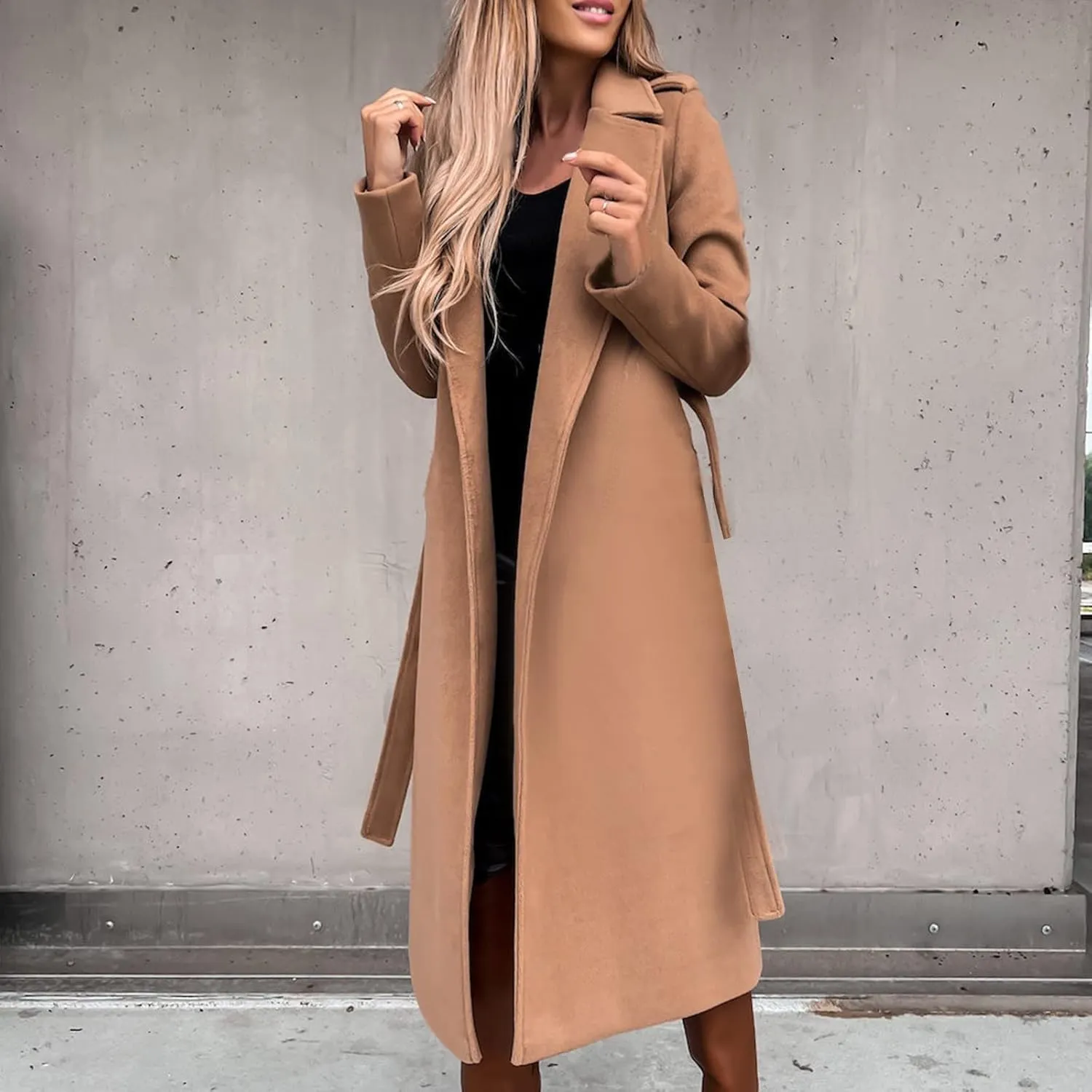 Trendy Fall Winter Overcoat Solid Plain Trench Coats Suit Cardigan Windbreaker Casual Oversized Woolen Coat for Women
