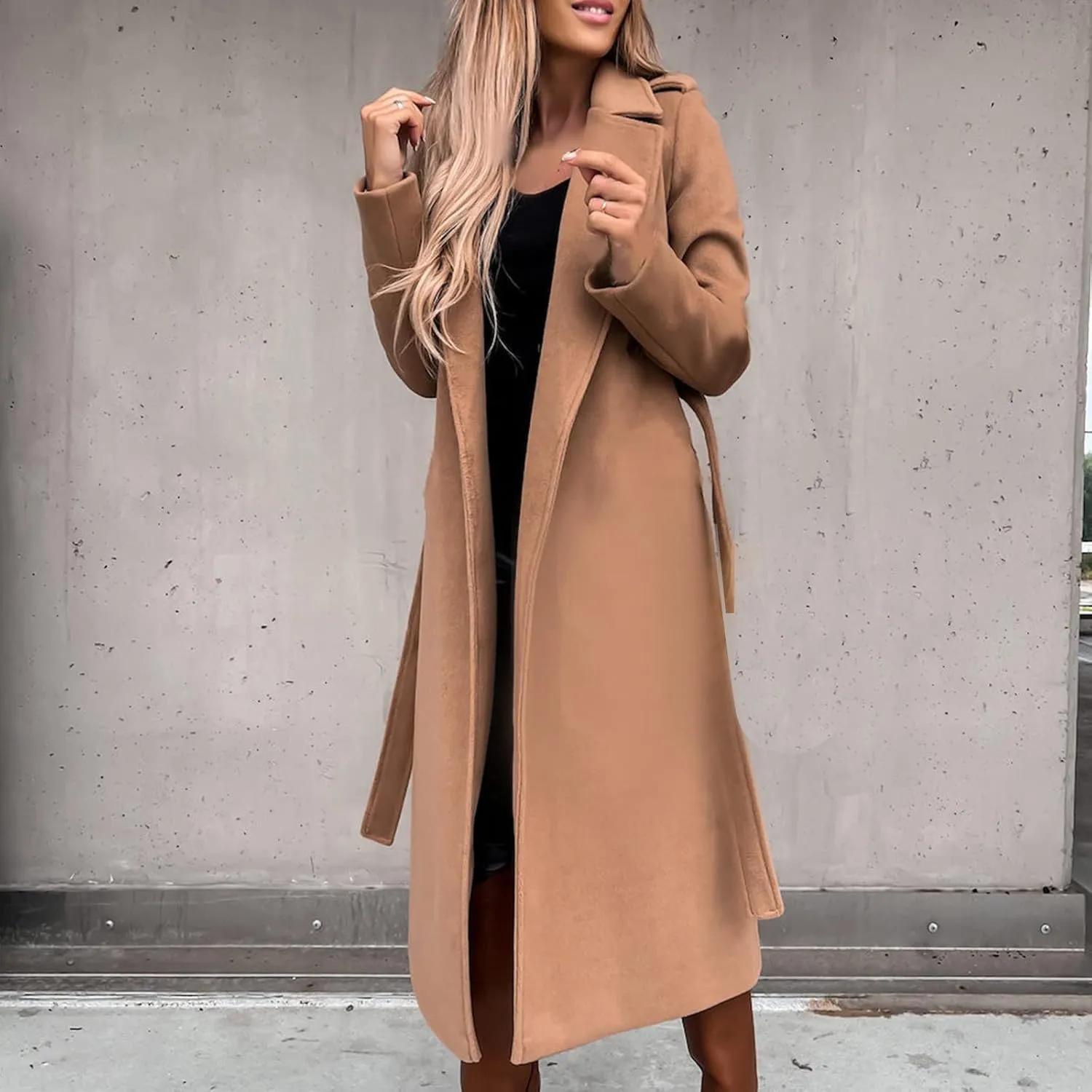 Trendy Fall Winter Overcoat Solid Plain Trench Coats Suit Cardigan Windbreaker Casual Oversized Woolen Coat for Women