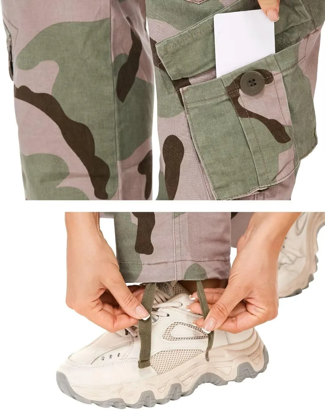 TRGPSG Women's Casual Combat Cargo Pants, Cotton Outdoor Camouflage Military Multi Pockets Work Pants