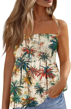 Tube Tops for Women Strapless Ruffled Sexy Tank Bandeau T Shirts Floral Graphic Sleeveless Vintage Backless Blouses