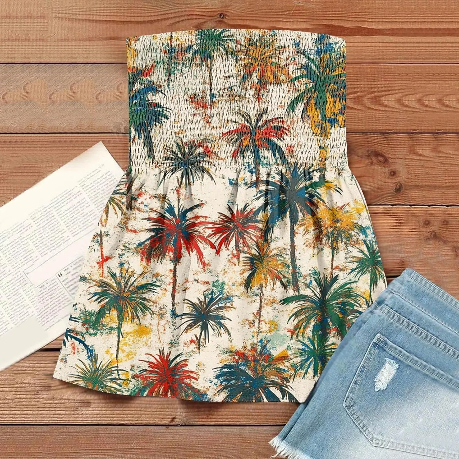 Tube Tops for Women Strapless Ruffled Sexy Tank Bandeau T Shirts Floral Graphic Sleeveless Vintage Backless Blouses