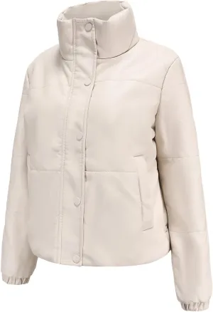 tuduoms Women's Crop Short Jacket Cropped Leather Puffer Fashion Jackets Warm Winter Lightweight Quilted Down Coat Parkas