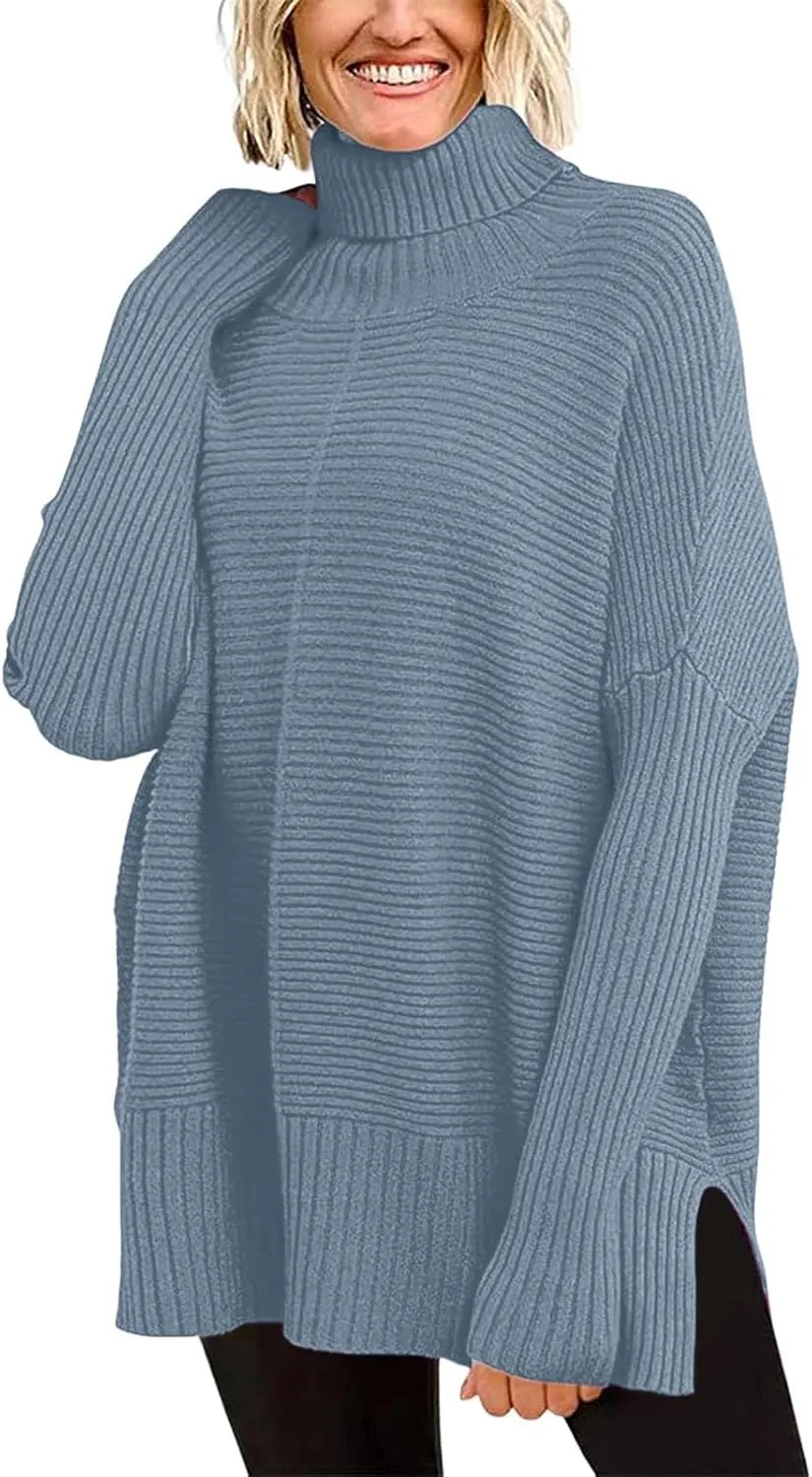 Turtleneck Sweaters for Womens Casual Solid Color Knitted Sweaters Fall Lightweight Loose Fit Pullover Top