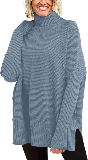 Turtleneck Sweaters for Womens Casual Solid Color Knitted Sweaters Fall Lightweight Loose Fit Pullover Top