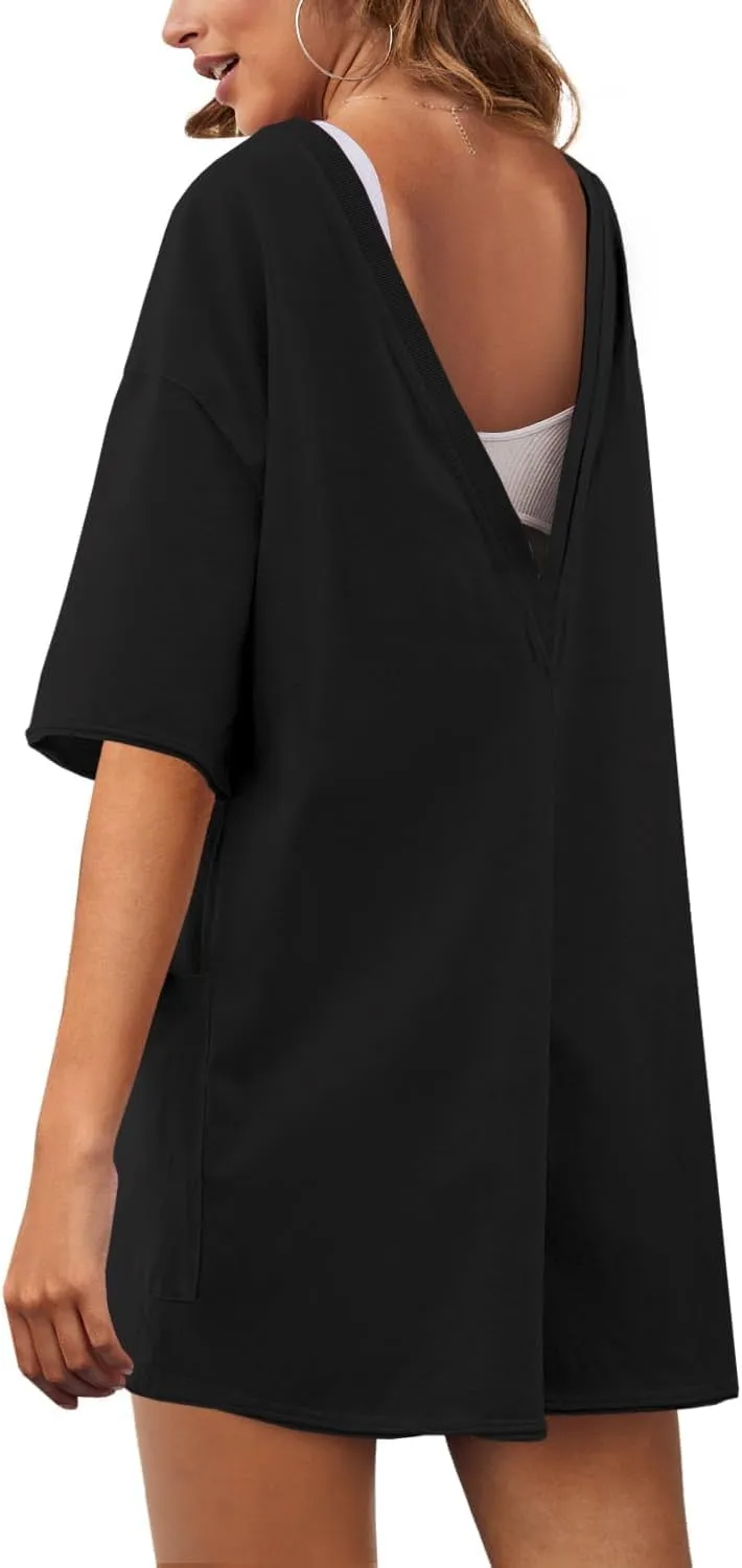 UANEO Rompers for Women Casual Oversized Athletic Jumpsuits Overalls Workout Hot Shot Tee Romper