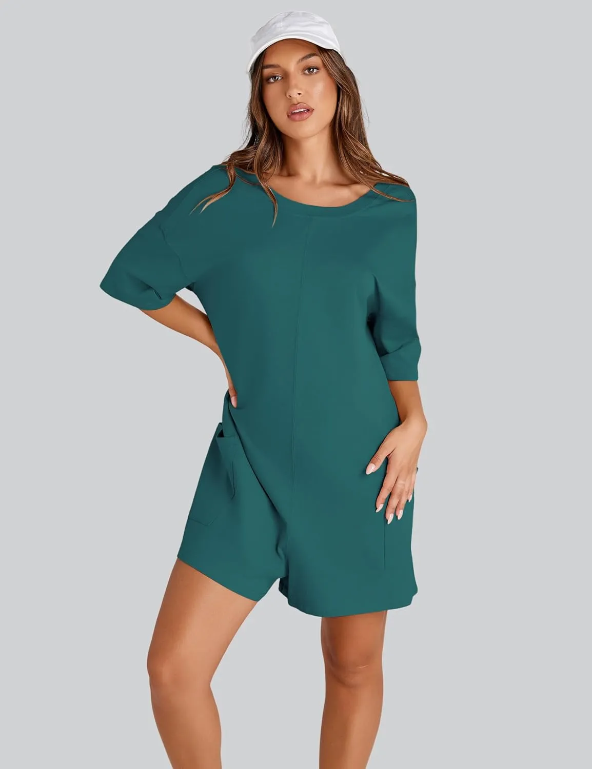 UANEO Rompers for Women Casual Oversized Athletic Jumpsuits Overalls Workout Hot Shot Tee Romper