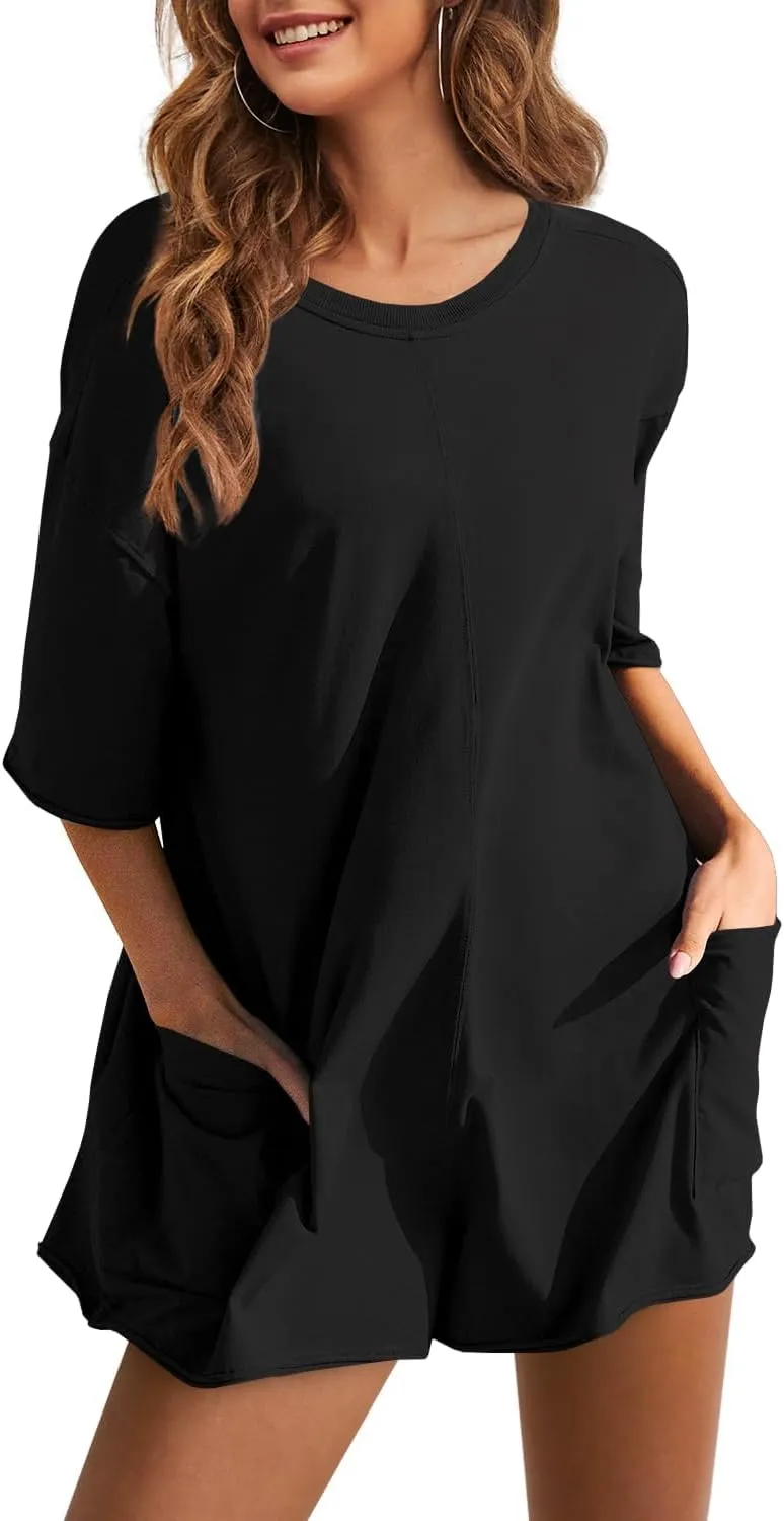 UANEO Rompers for Women Casual Oversized Athletic Jumpsuits Overalls Workout Hot Shot Tee Romper