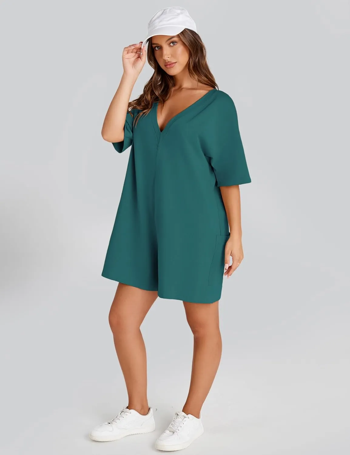 UANEO Rompers for Women Casual Oversized Athletic Jumpsuits Overalls Workout Hot Shot Tee Romper