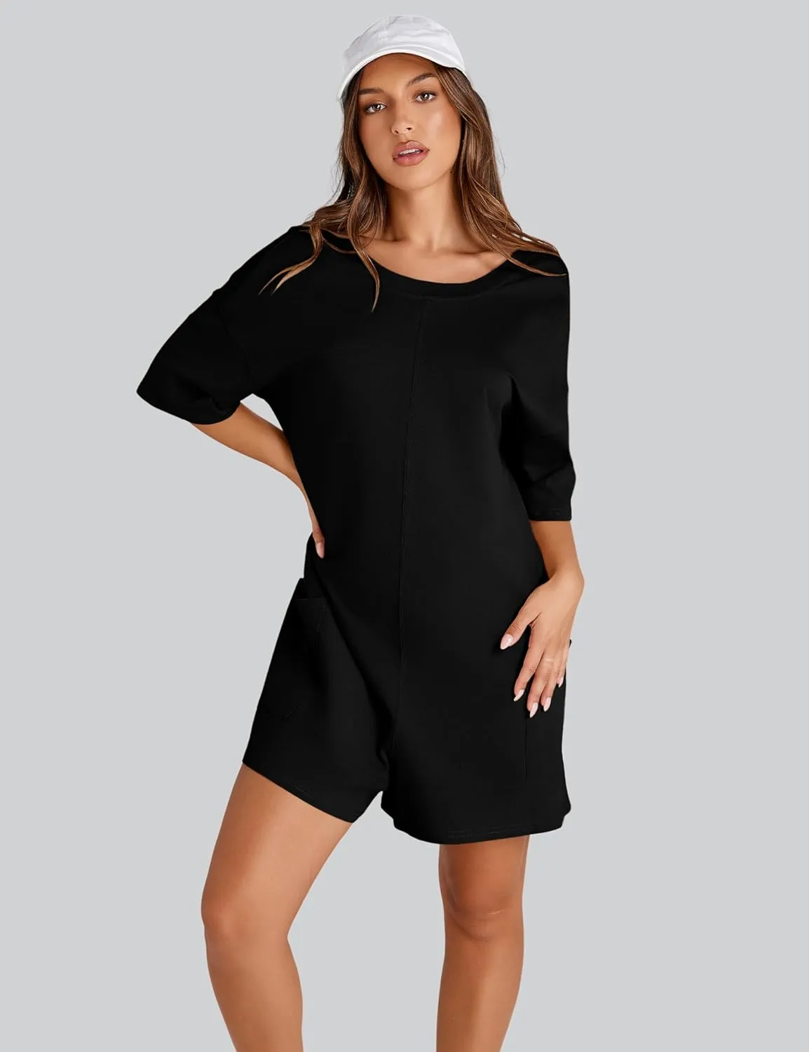 UANEO Rompers for Women Casual Oversized Athletic Jumpsuits Overalls Workout Hot Shot Tee Romper