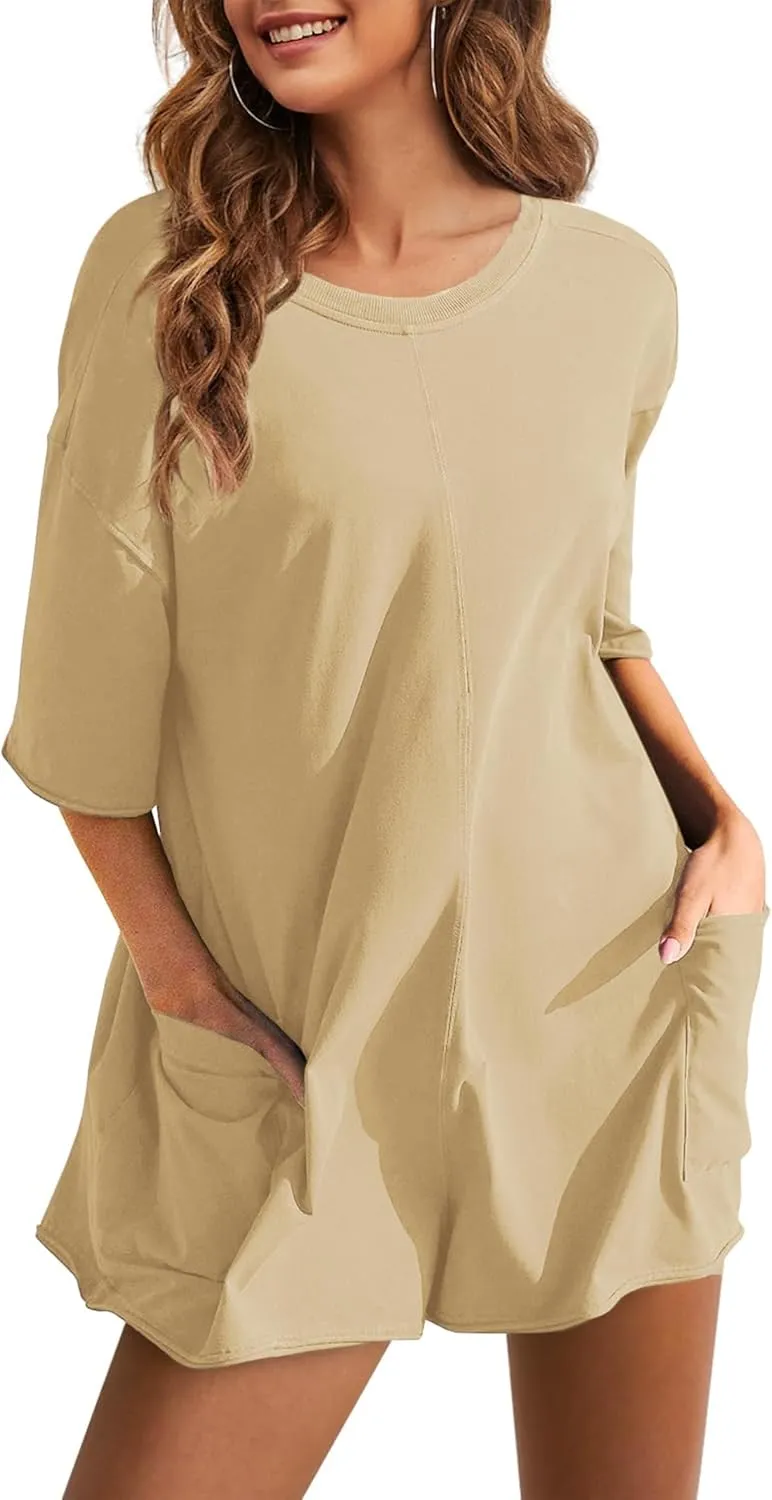 UANEO Rompers for Women Casual Oversized Athletic Jumpsuits Overalls Workout Hot Shot Tee Romper