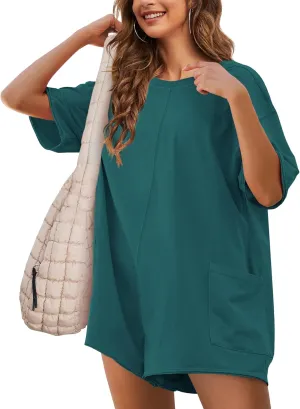 UANEO Rompers for Women Casual Oversized Athletic Jumpsuits Overalls Workout Hot Shot Tee Romper