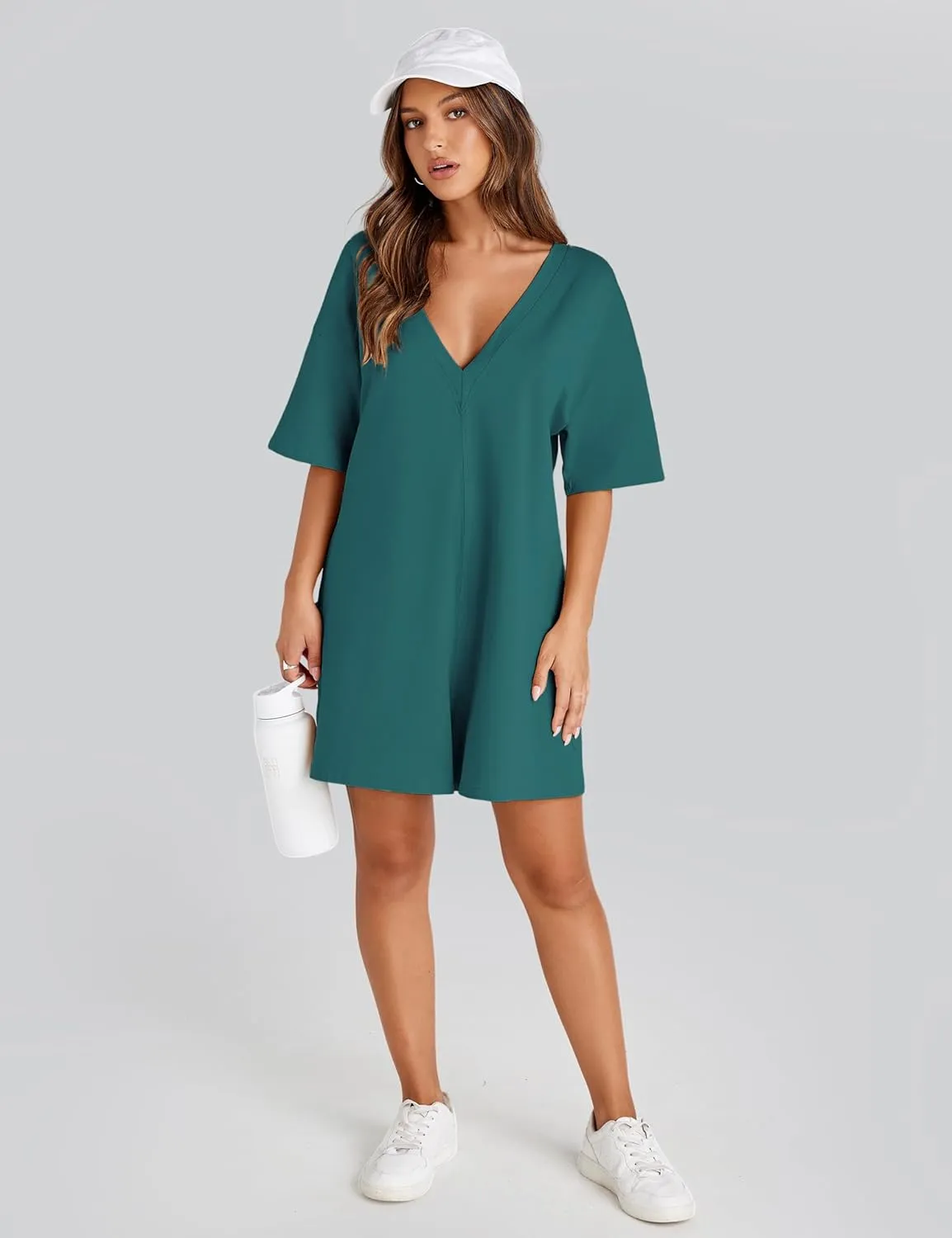 UANEO Rompers for Women Casual Oversized Athletic Jumpsuits Overalls Workout Hot Shot Tee Romper