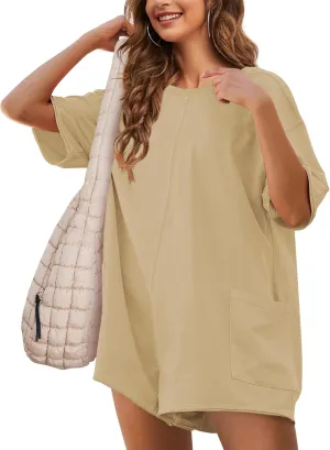 UANEO Rompers for Women Casual Oversized Athletic Jumpsuits Overalls Workout Hot Shot Tee Romper