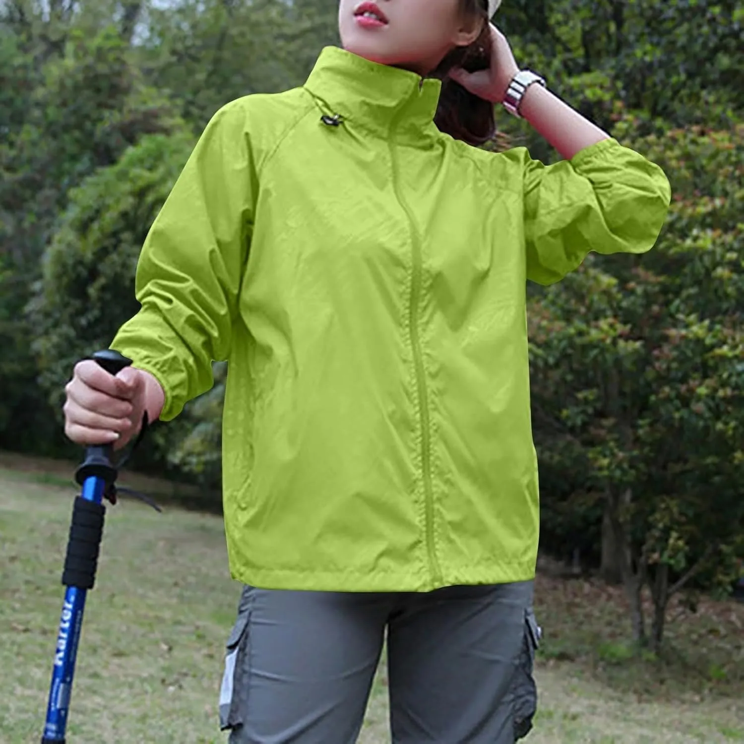 Unisex Rain Jacket Lightweight Hooded Raincoat Waterproof Windbreaker Clothing Packable Rain Coats With Pockets
