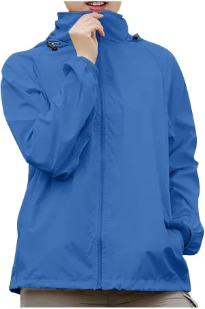 Unisex Rain Jacket Lightweight Hooded Raincoat Waterproof Windbreaker Clothing Packable Rain Coats With Pockets