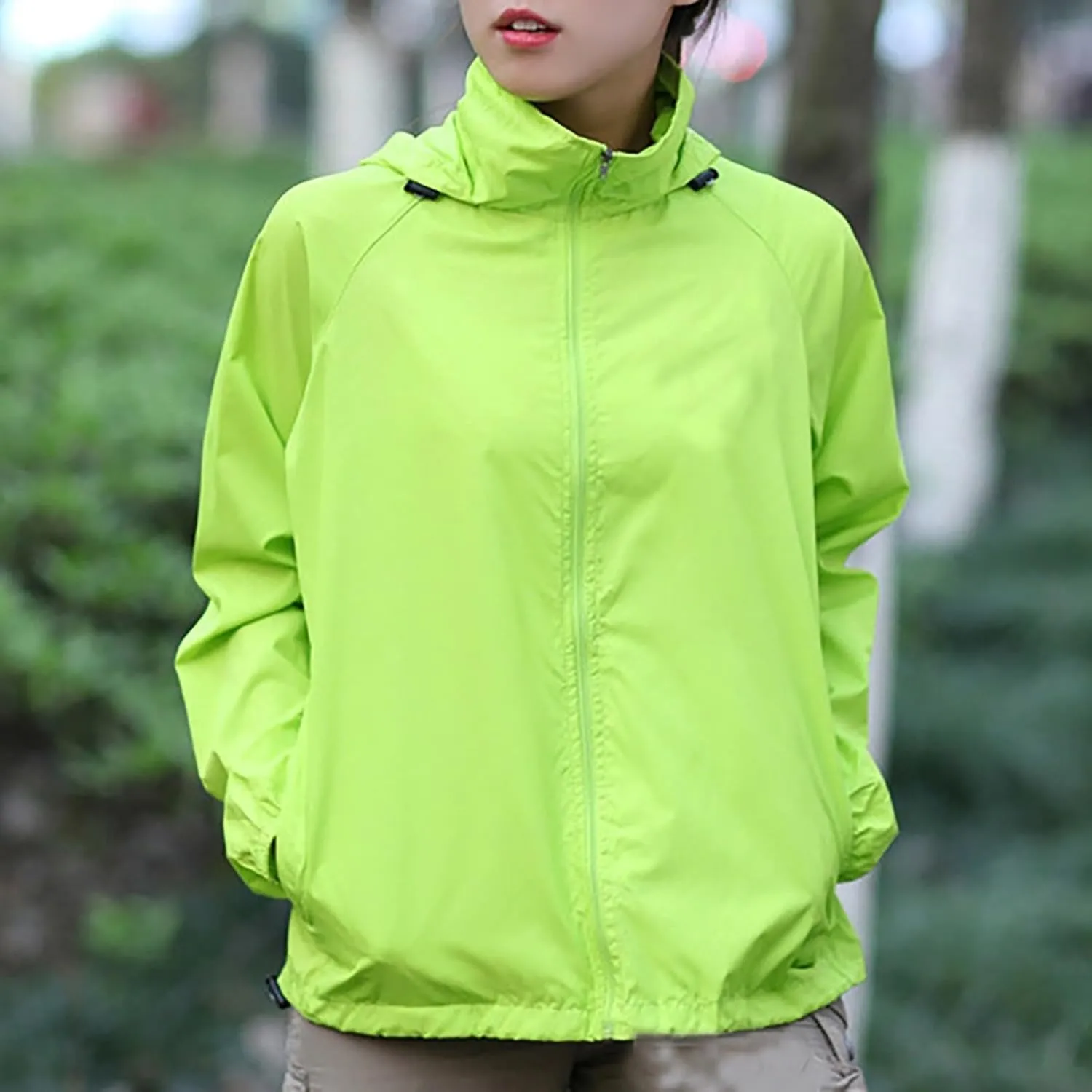 Unisex Rain Jacket Lightweight Hooded Raincoat Waterproof Windbreaker Clothing Packable Rain Coats With Pockets