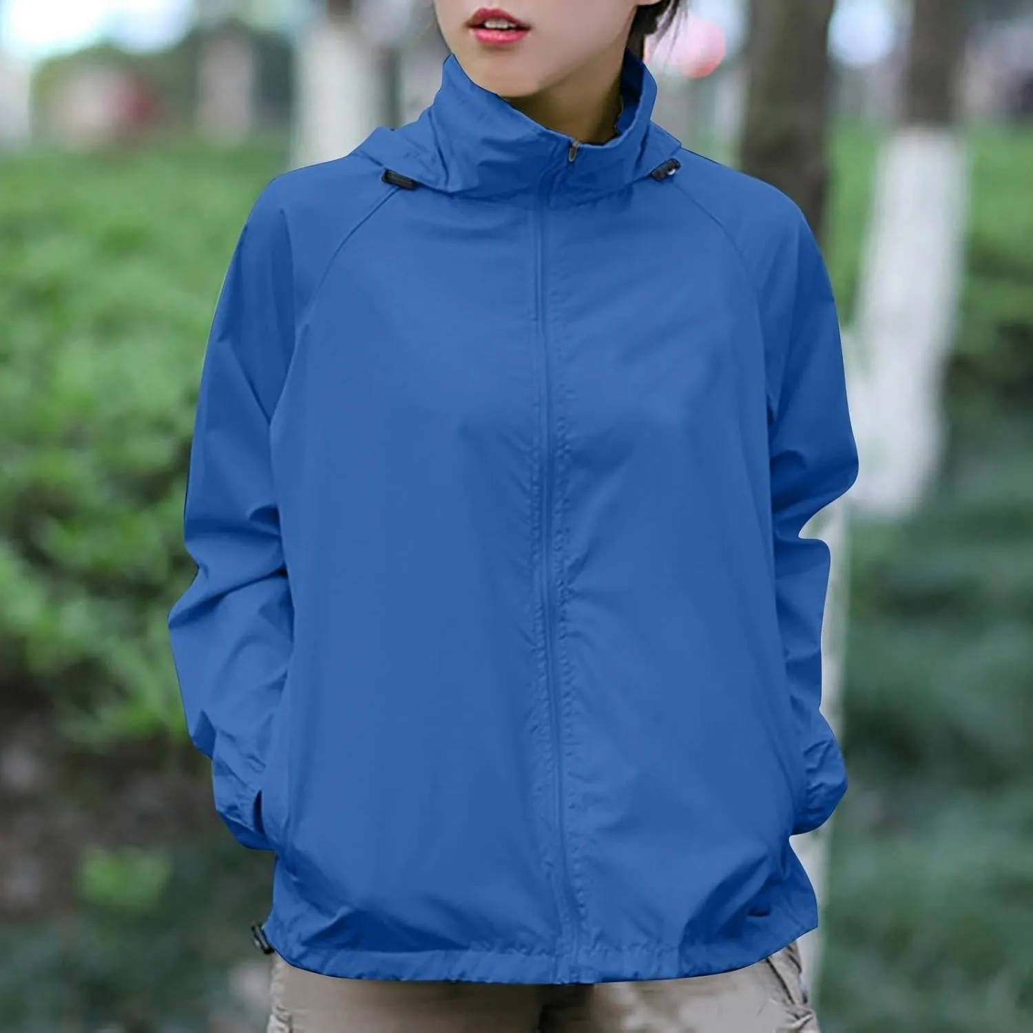 Unisex Rain Jacket Lightweight Hooded Raincoat Waterproof Windbreaker Clothing Packable Rain Coats With Pockets