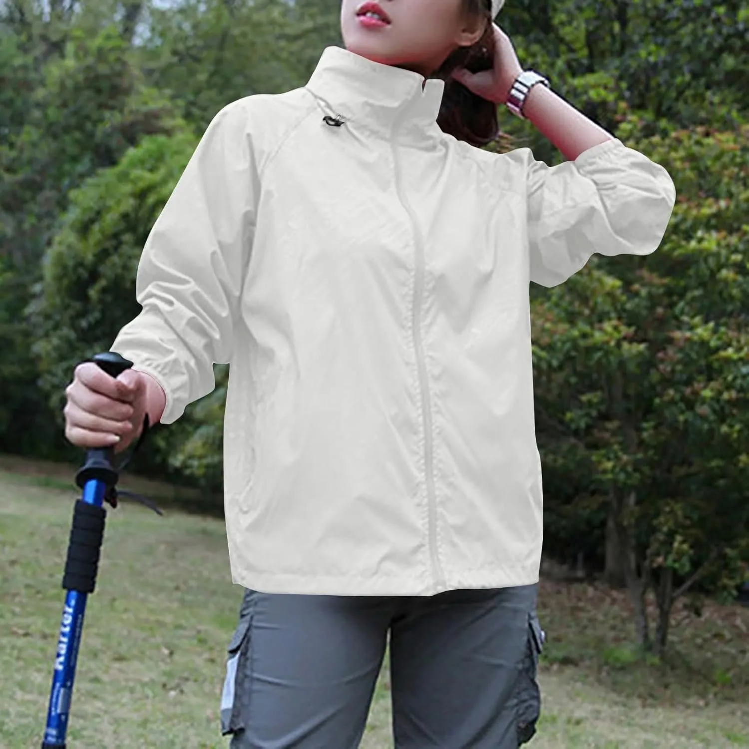 Unisex Rain Jacket Lightweight Hooded Raincoat Waterproof Windbreaker Clothing Packable Rain Coats With Pockets