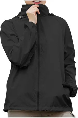 Unisex Rain Jacket Lightweight Hooded Raincoat Waterproof Windbreaker Clothing Packable Rain Coats With Pockets