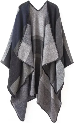Urban CoCo Women's Color Block Shawl Wrap Open Front Poncho Cape