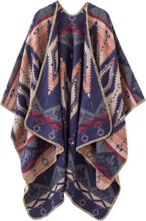 Urban CoCo Women's Color Block Shawl Wrap Open Front Poncho Cape