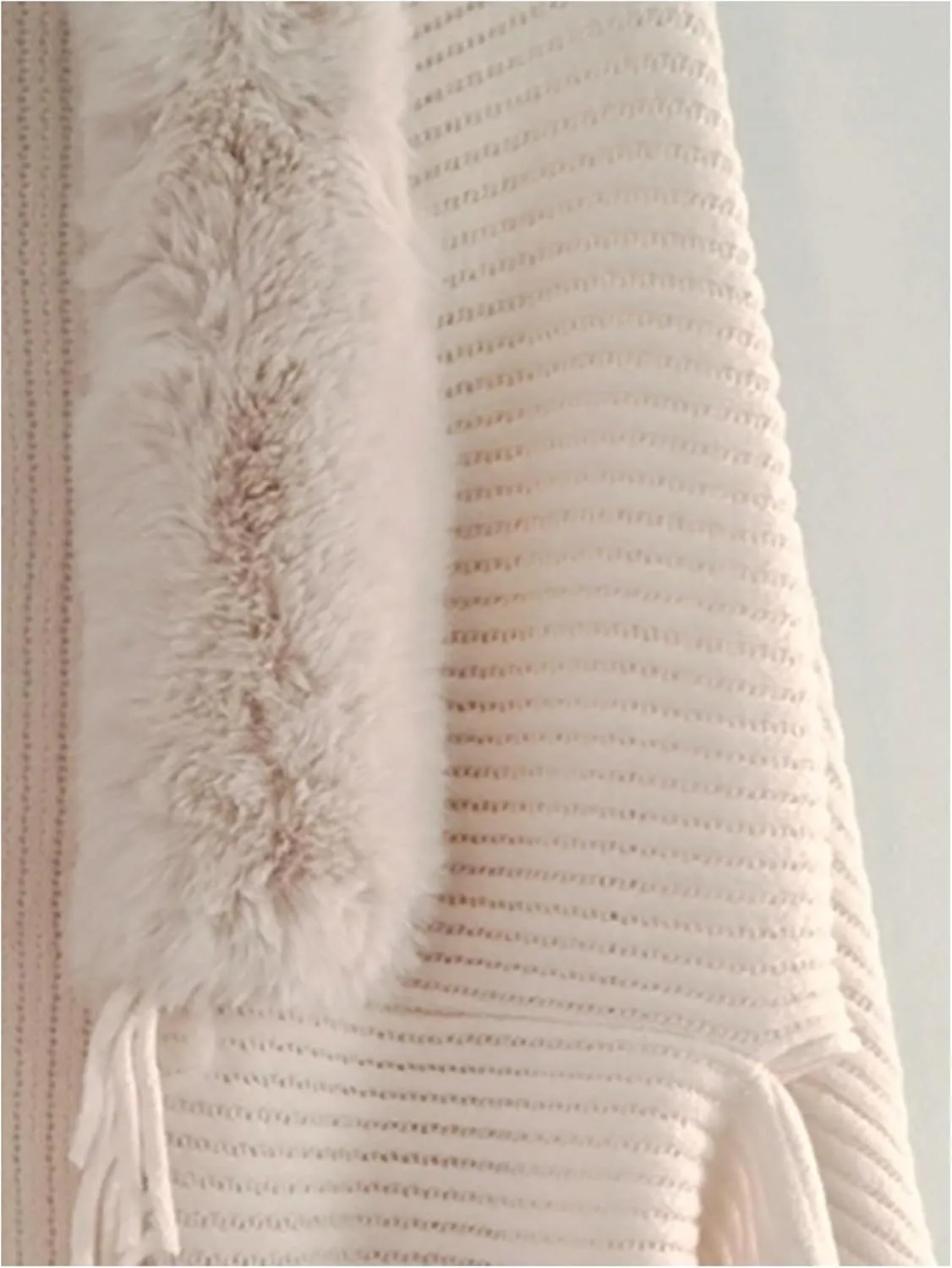 Verdusa Women's Faux Fur Collared Poncho Sweater Chunky Knit Fringe Shawl Wraps