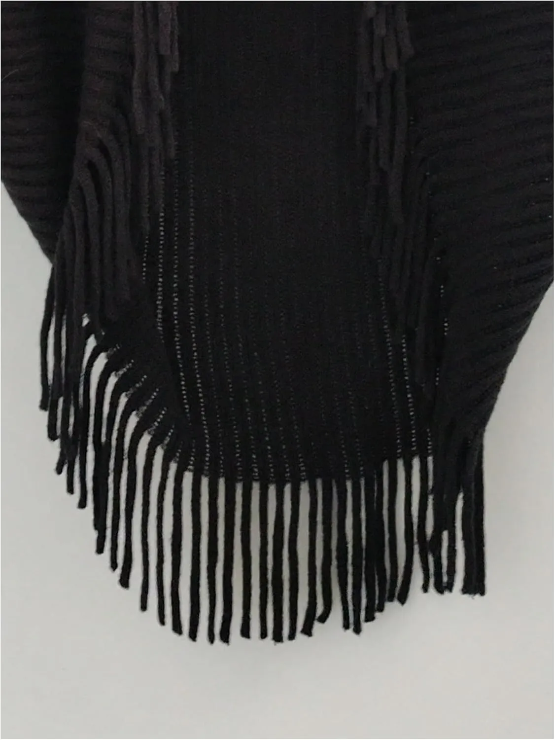 Verdusa Women's Faux Fur Collared Poncho Sweater Chunky Knit Fringe Shawl Wraps