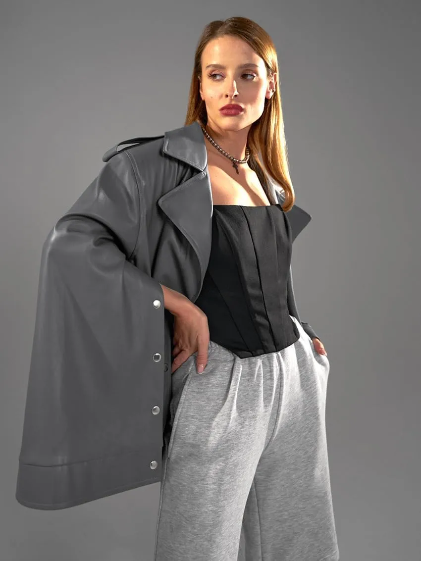VOIKERDR Womens Oversized Faux Leather Jackets Moto Jackets Pu Leather Blazer Biker Jacket Outerwear