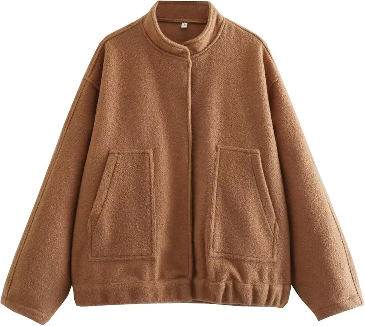 Wanzetaly Womens Oversized Wool Blend Jackets Casual Button Down Stand Collar Long Sleeve Bomber Jackets