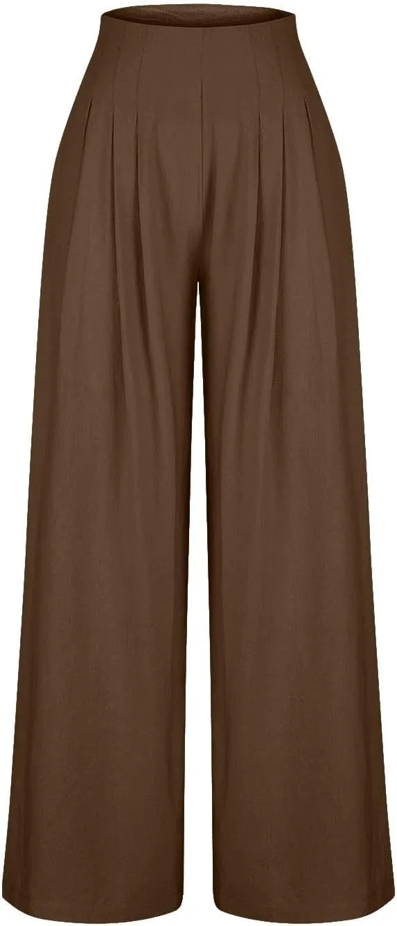 Wide Leg Pants for Women Summer Casual Palazzo Pant Trendy Elastic High Waisted Pants Flowy Loose Boho Pant, Small
