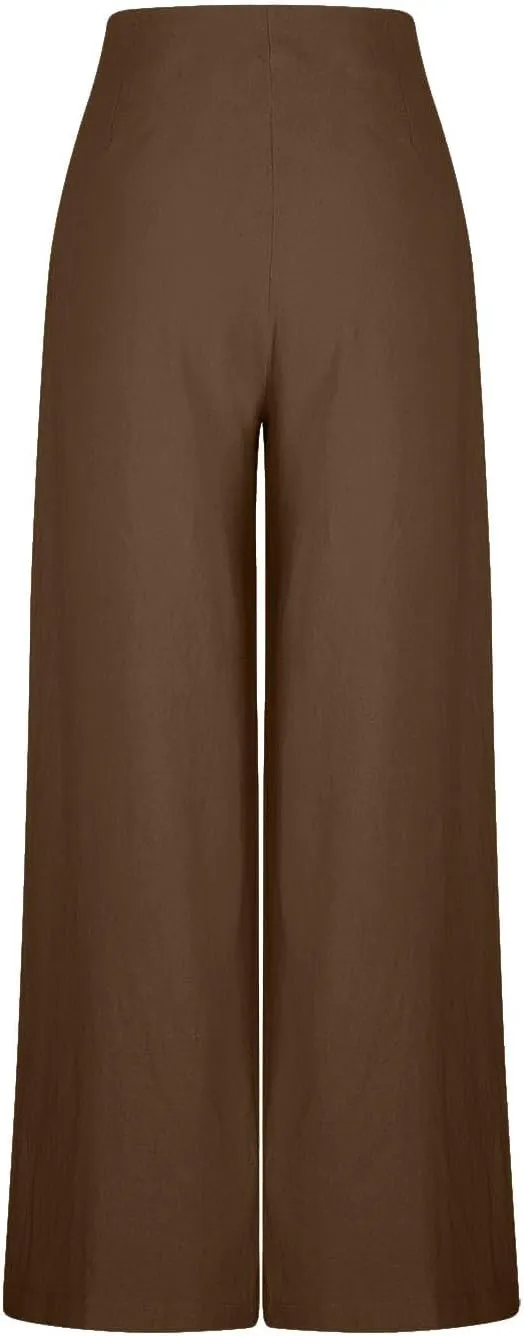 Wide Leg Pants for Women Summer Casual Palazzo Pant Trendy Elastic High Waisted Pants Flowy Loose Boho Pant, Small