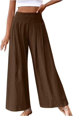 Wide Leg Pants for Women Summer Casual Palazzo Pant Trendy Elastic High Waisted Pants Flowy Loose Boho Pant, Small