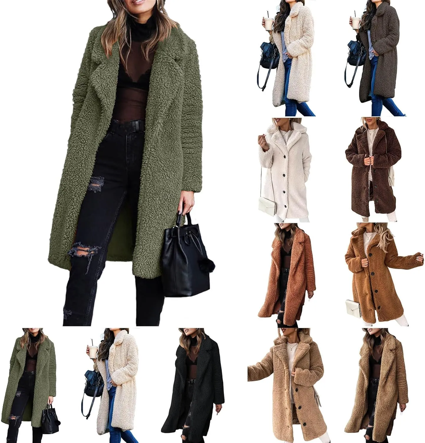 Winter Coats for Women Fuzzy Fleece Long Shacket Jackets Oversized Fashion Lapel Open Front Cardigan Warm Outwear
