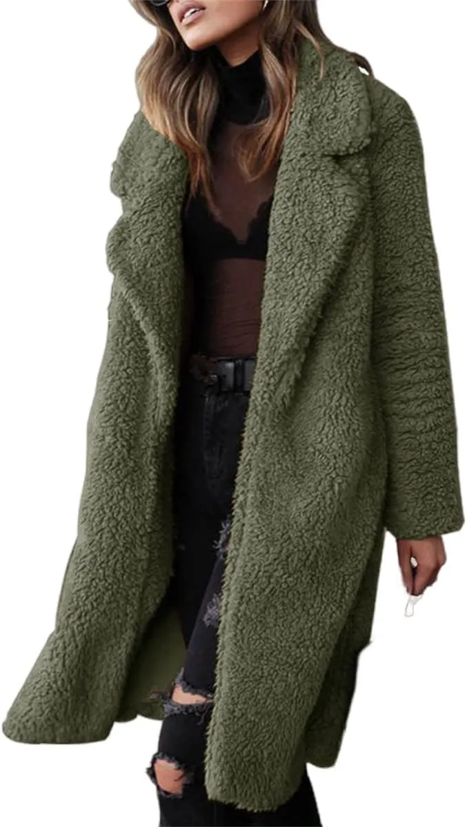 Winter Coats for Women Fuzzy Fleece Long Shacket Jackets Oversized Fashion Lapel Open Front Cardigan Warm Outwear