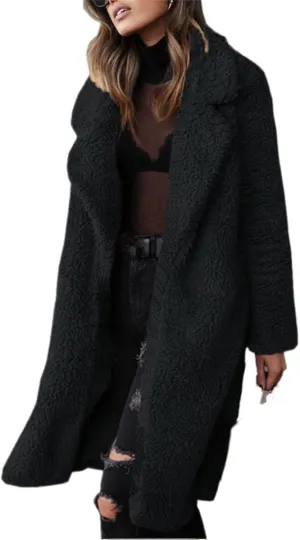 Winter Coats for Women Fuzzy Fleece Long Shacket Jackets Oversized Fashion Lapel Open Front Cardigan Warm Outwear