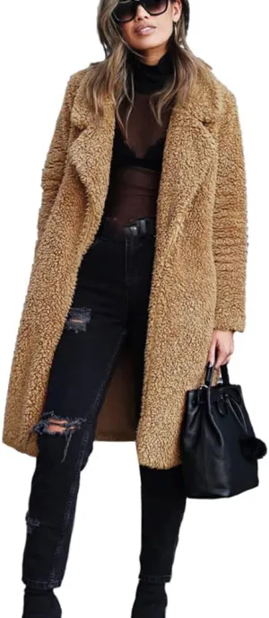 Winter Coats for Women Fuzzy Fleece Long Shacket Jackets Oversized Fashion Lapel Open Front Cardigan Warm Outwear