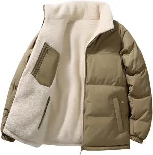 Winter Fleece Lined Coats for Men Casual Long Sleeve Color Block Jackets Fashion Zip Up Outerwear with Pockets