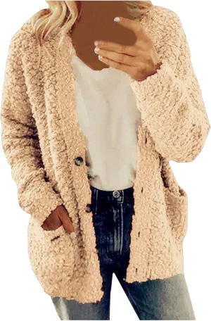 Winter Jackets for Women 2024 Fuzzy Fleece Warm Open Front Cardigans Jacket Casual Button Down Long Sleeve Lightweight Coats