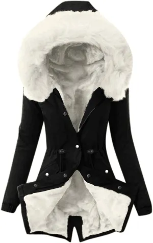 Winter Warm Parka Jacket Lapel Collar Long Sleeve Jacket Vintage Thicken Coat Jacket Warm Hooded Thick Padded