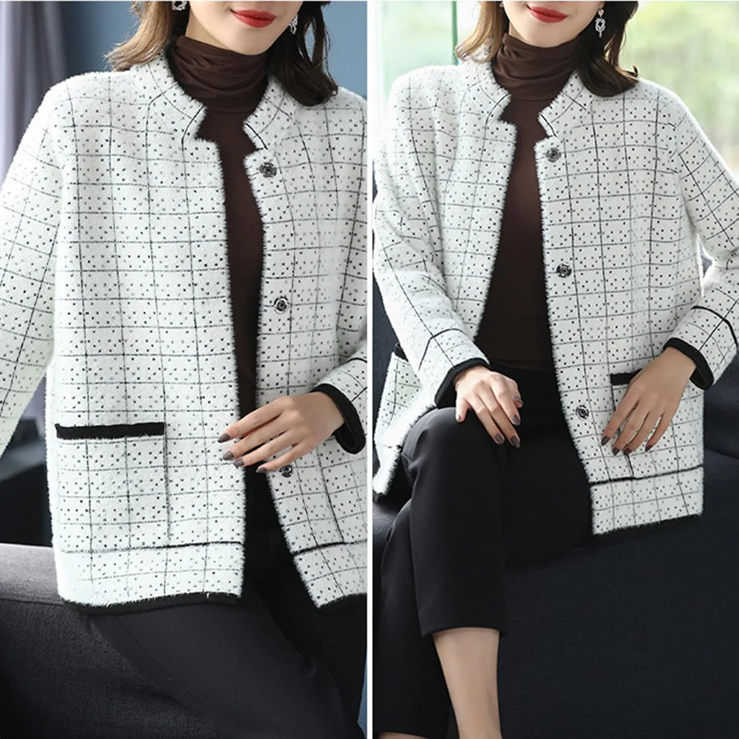 Women 2024 Winter Faux Fur Crop Coat Lapel Long Sleeve Fuzzy Fleece Outerwear Button Down Sherpa Jackets Fall Outfits