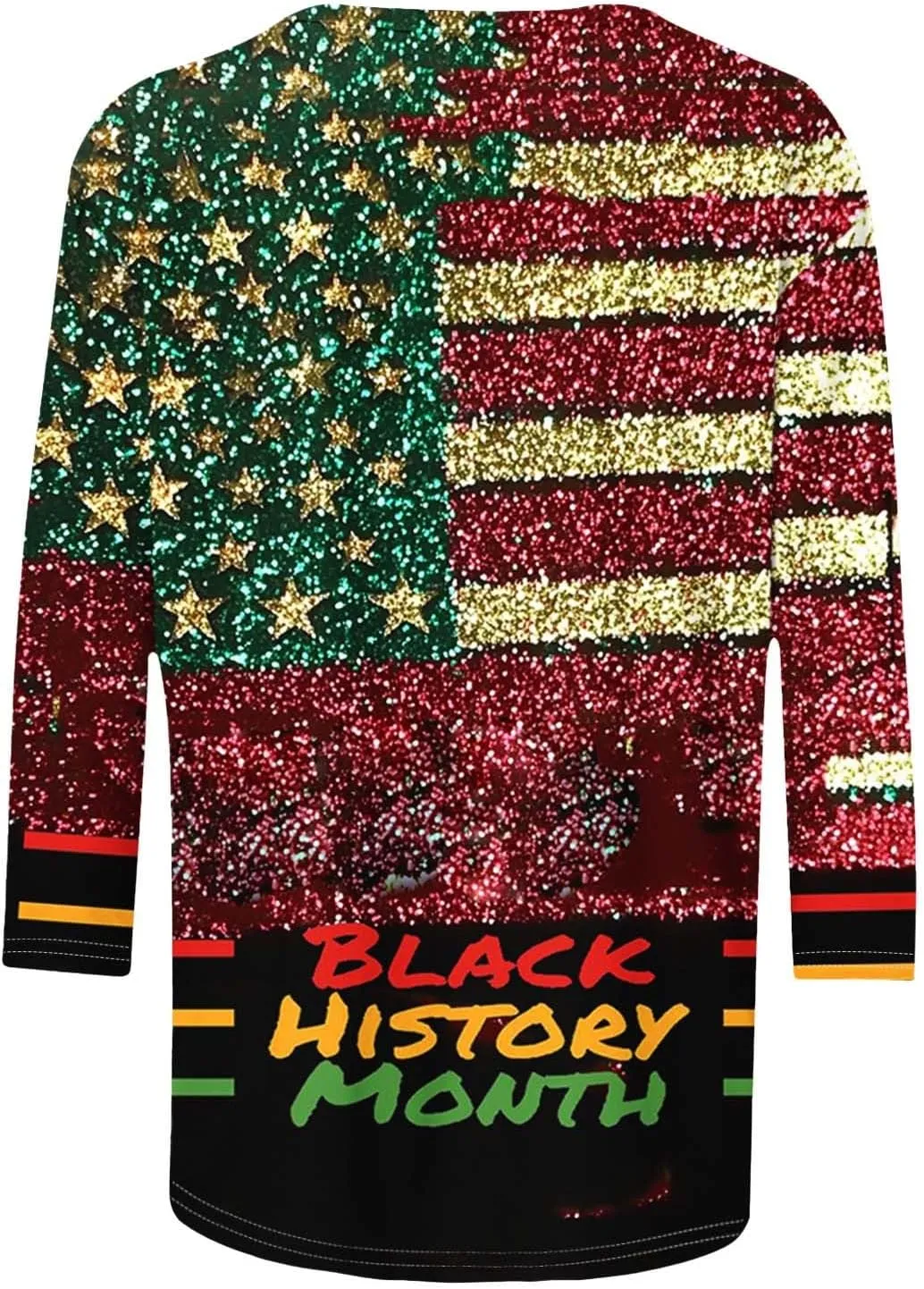 Women Black History Month Shirts African American Pride Crewneck Tunic 3/4 Length Sleeve Tops Plus Size Tees