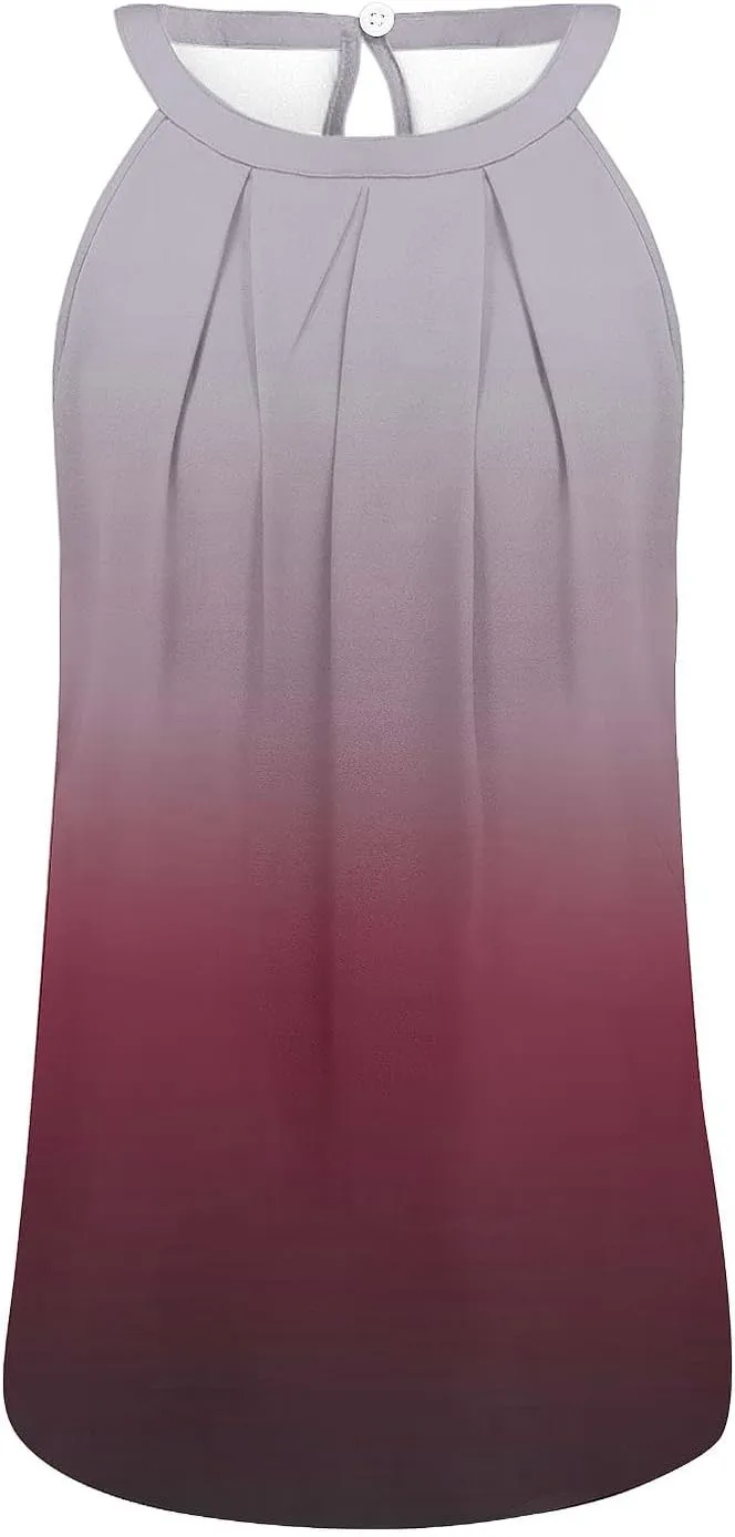 Women Fashion Halter Neck Printed Tank Tops Loose Pullover Blouse Summer Casual Round Neck Strap Tops